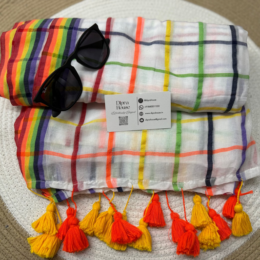 Checked Multi-Color Mul Cotton Saree