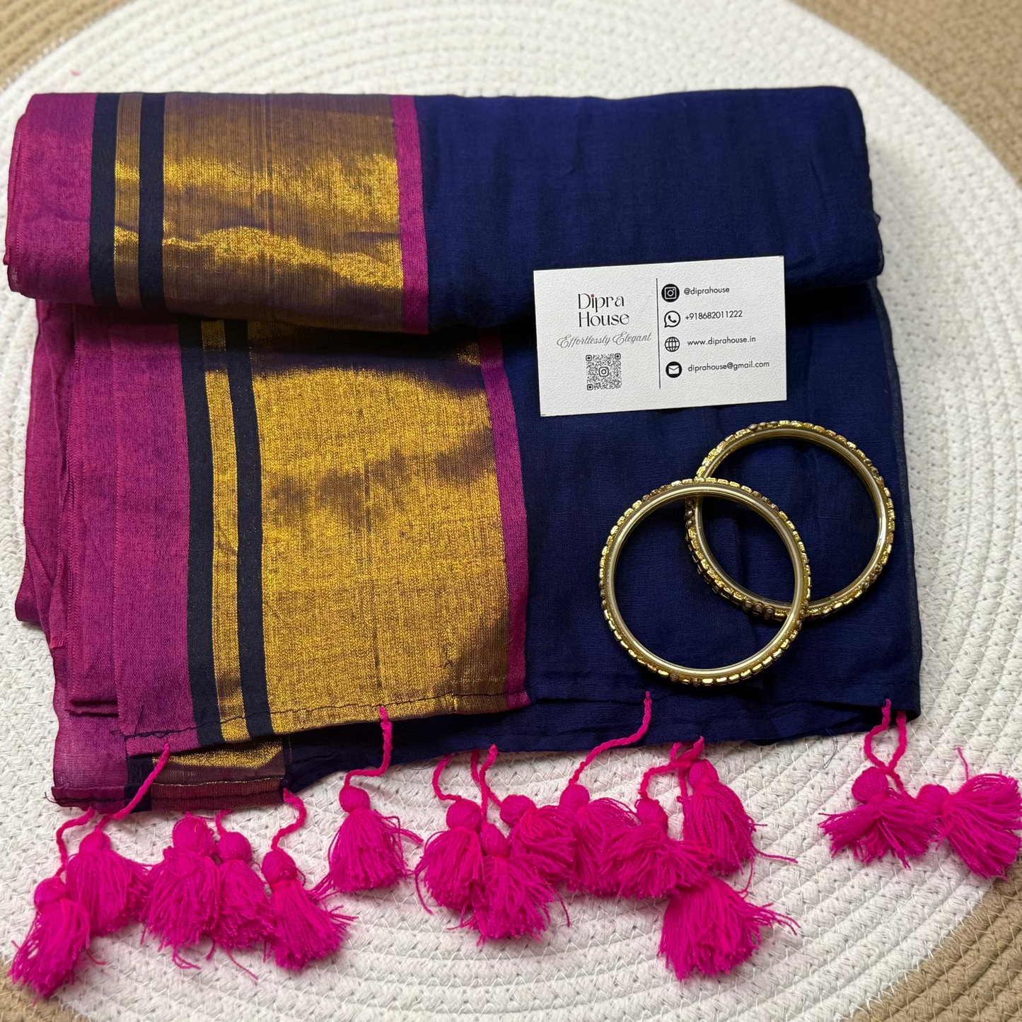 Navy Blue Zari Mul Cotton Saree