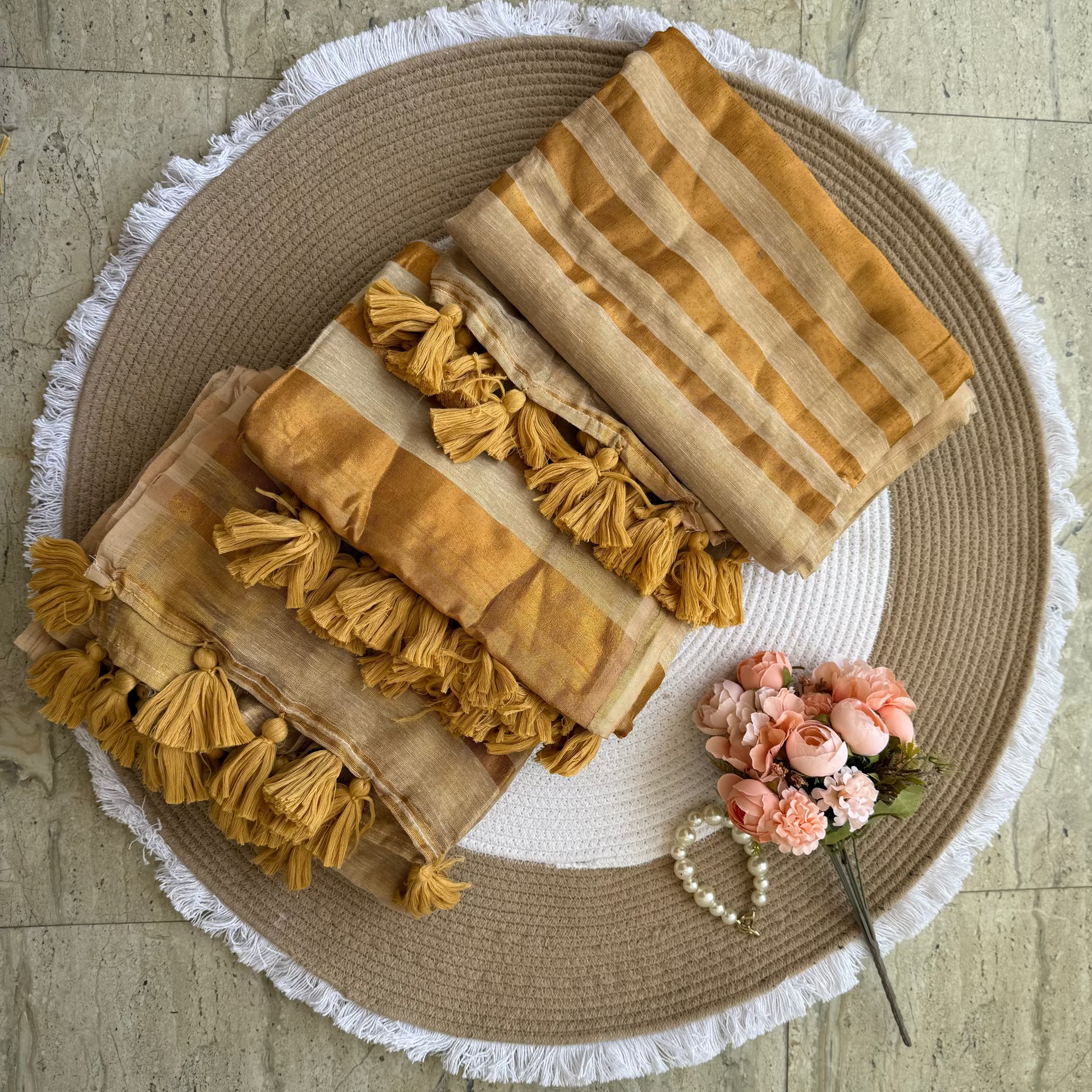 Golden linen tissue saree