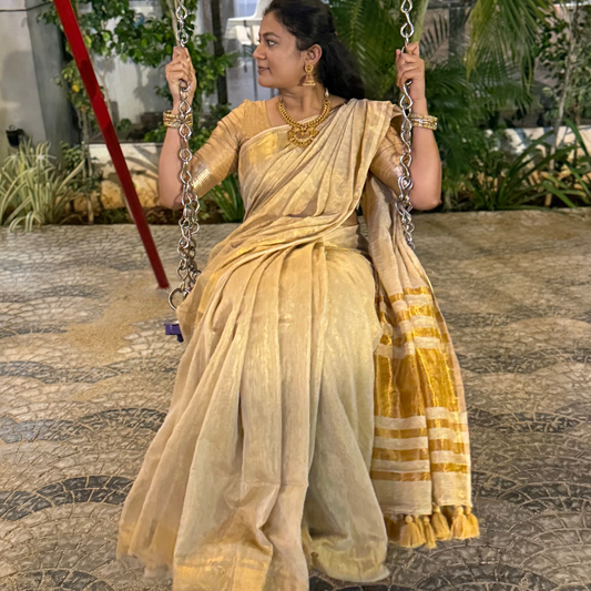 Golden Tissue Linen cotton Saree
