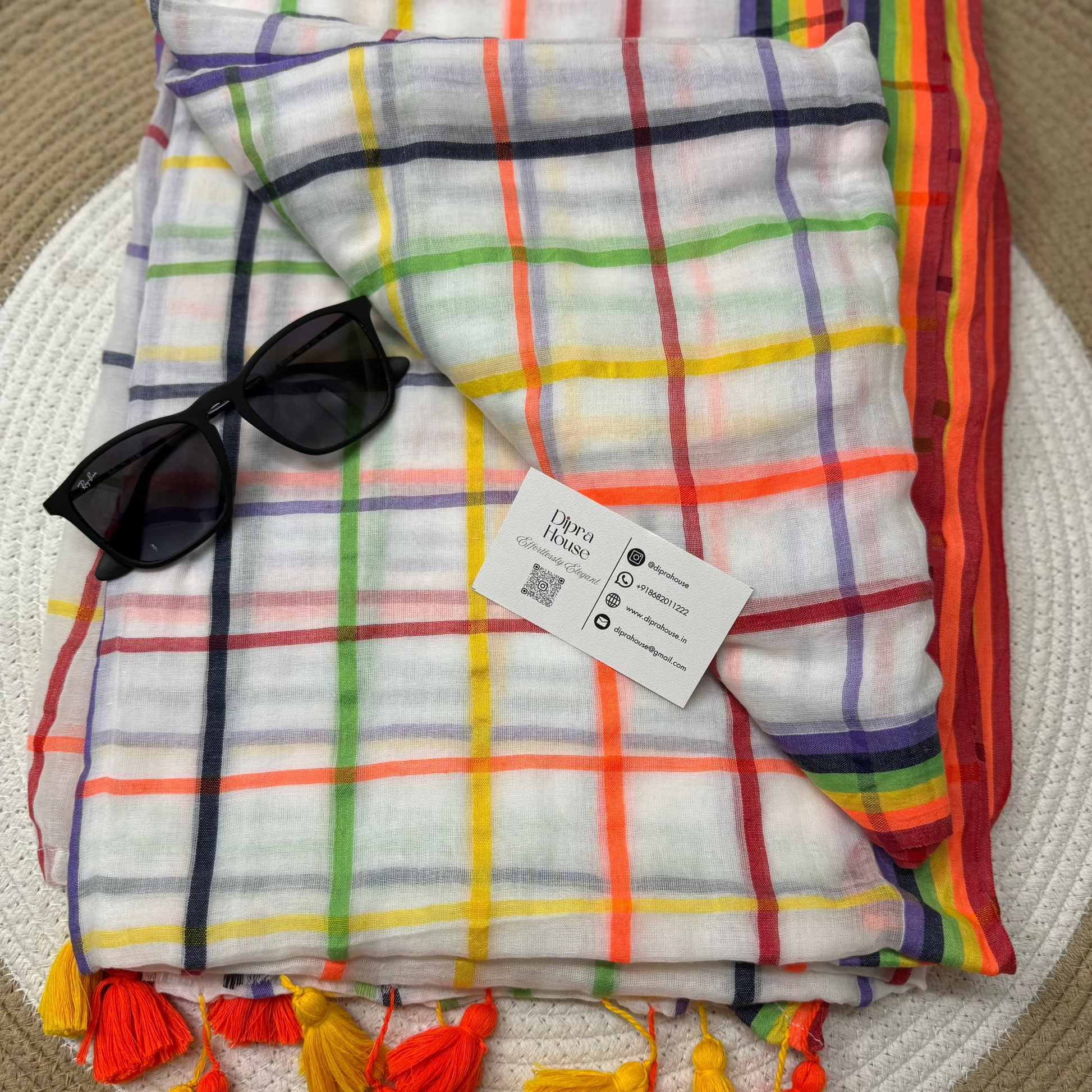 Checked Multi-Color Mul Cotton Saree