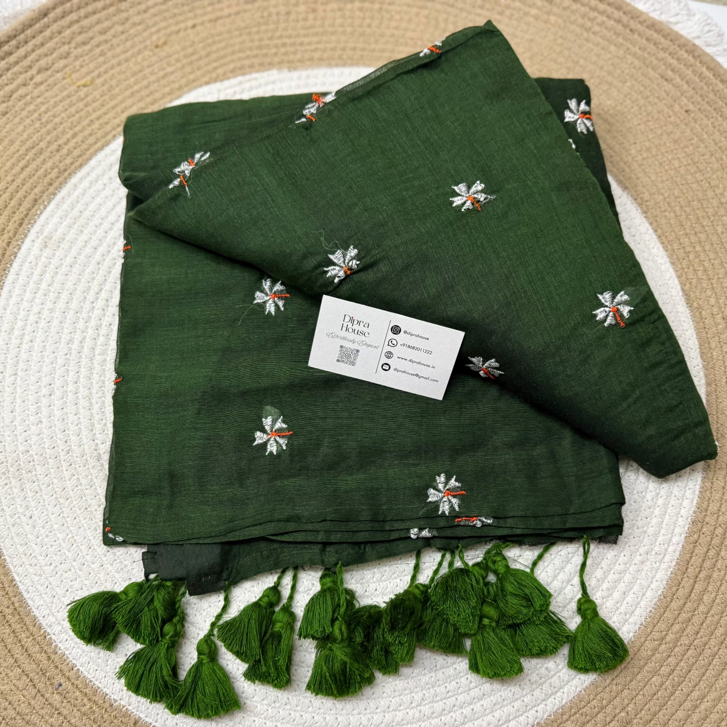 Flower Embroidery Mul Cotton Saree