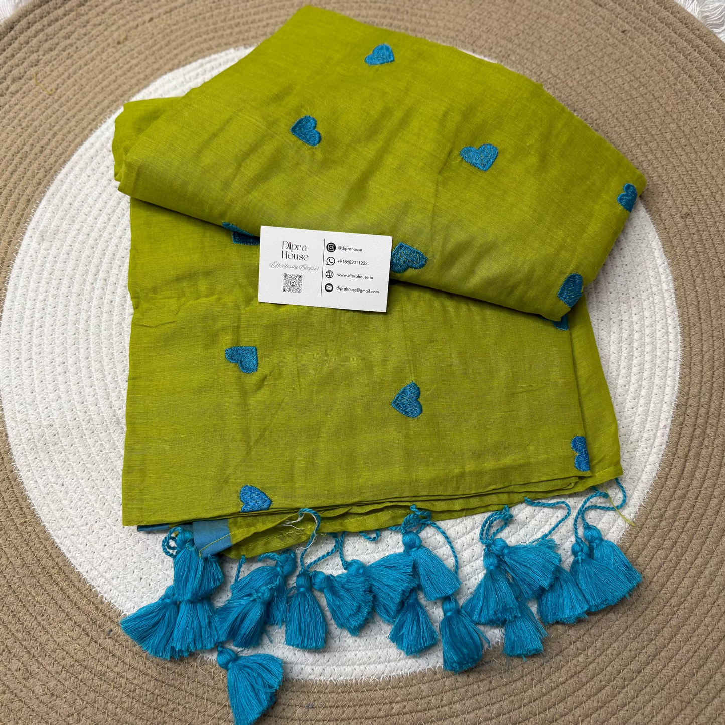 Heart Embroidery Mul Cotton Saree