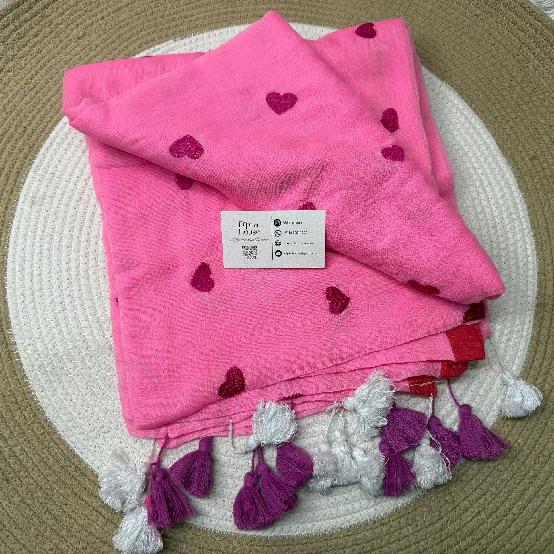 Heart Embroidery Mul Cotton Saree