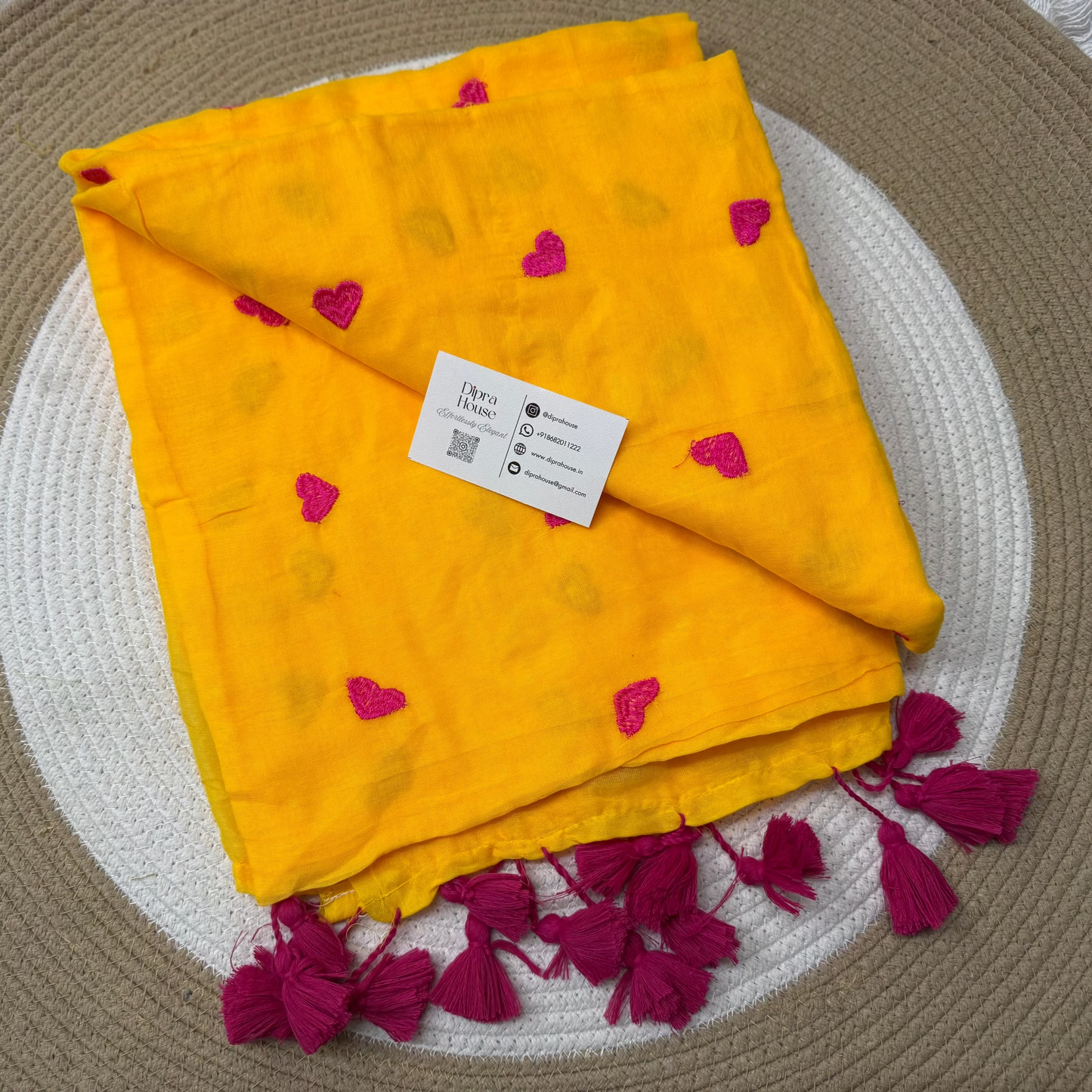 Heart Embroidery Mul Cotton Saree