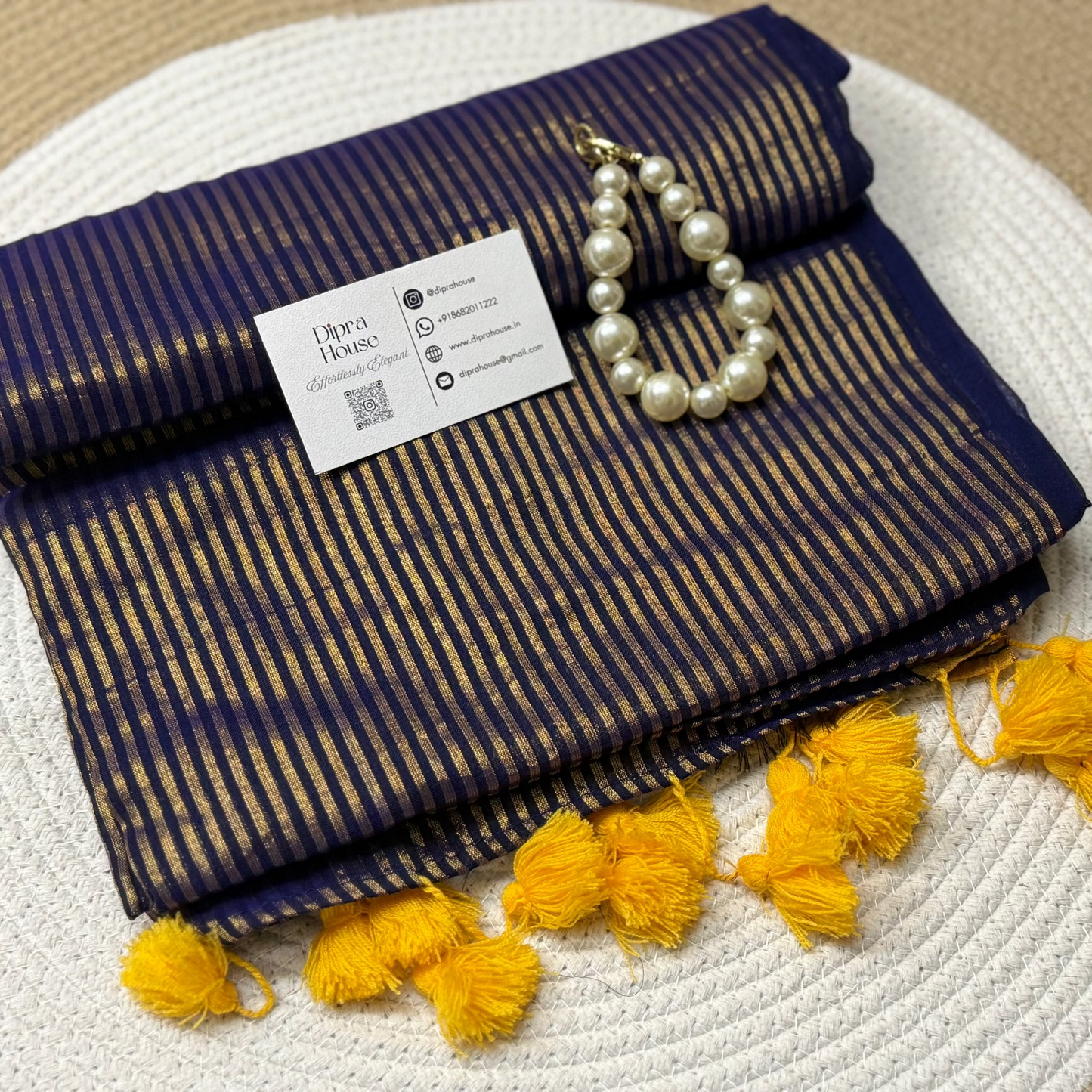 Gold Half Stripes Mul Cotton Saree