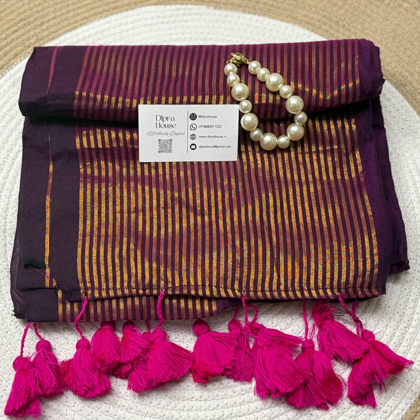 Gold Half Stripes Mul Cotton Saree