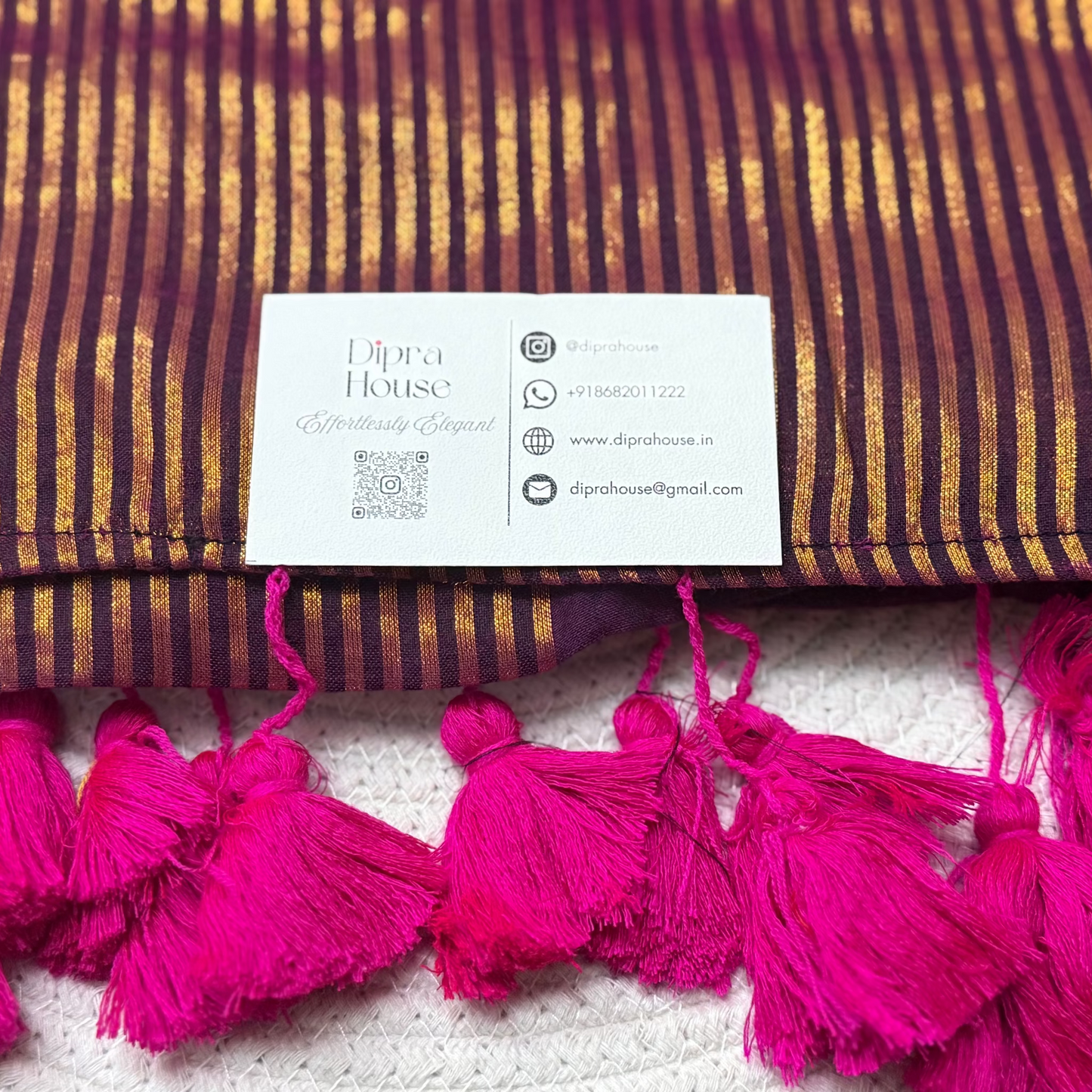 Gold Half Stripes Mul Cotton Saree