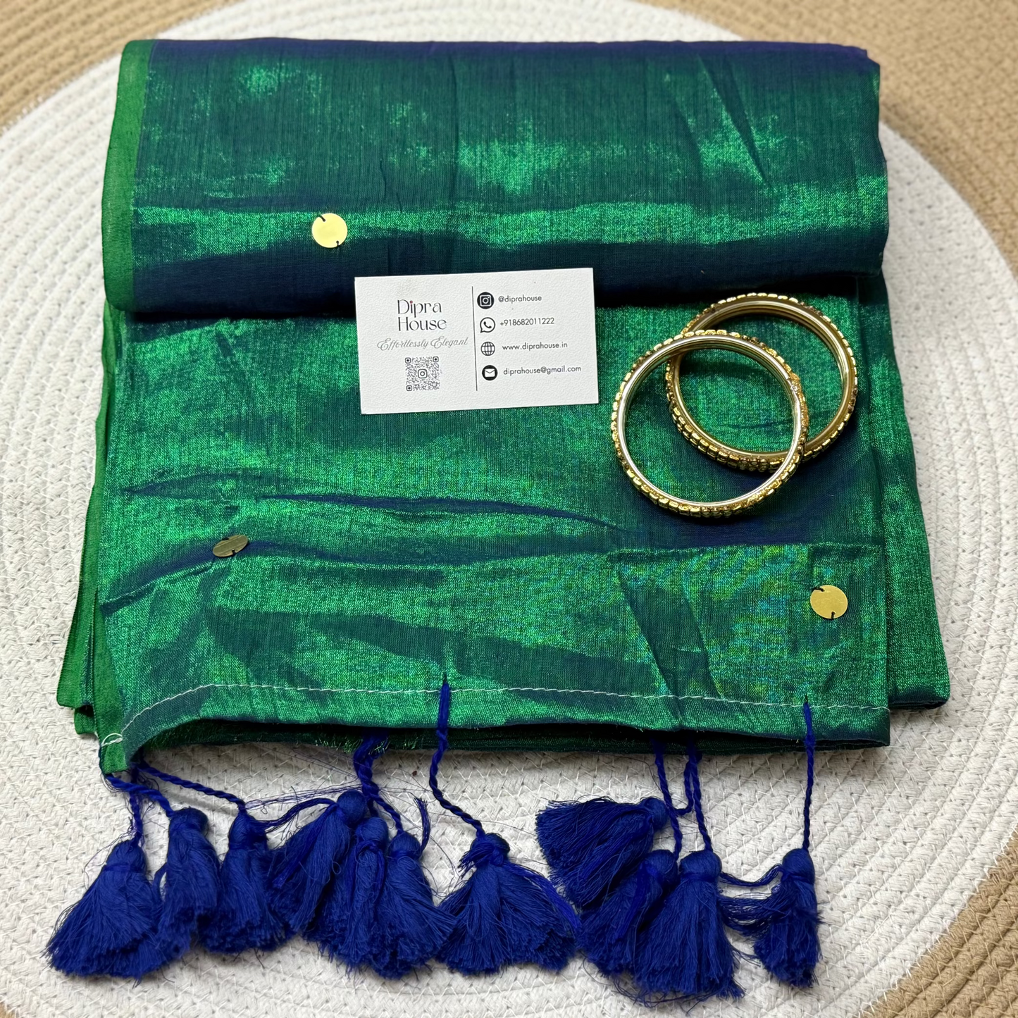 Peacock Green Tissue Mul cotton Saree